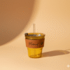 Personalized 400 ML Glass Tumbler with Leather Grip, Lid and Straw