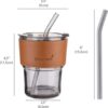 Personalized 400 ML Glass Tumbler with Leather Grip, Lid and Straw