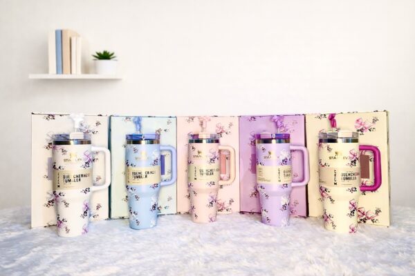 Premium Stanley LoveshackFancy Tumbler Rose Floral Pink & Peach