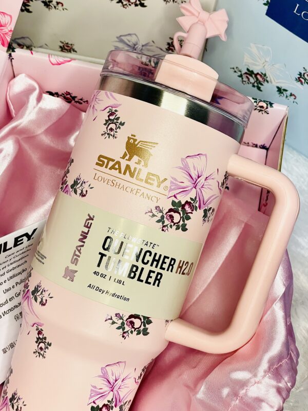 Premium Stanley LoveshackFancy Tumbler Rose Floral Pink Peach